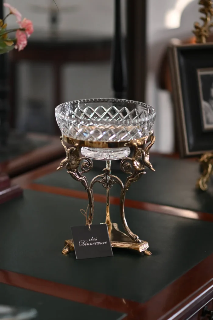 big brass stand with crystal bowl