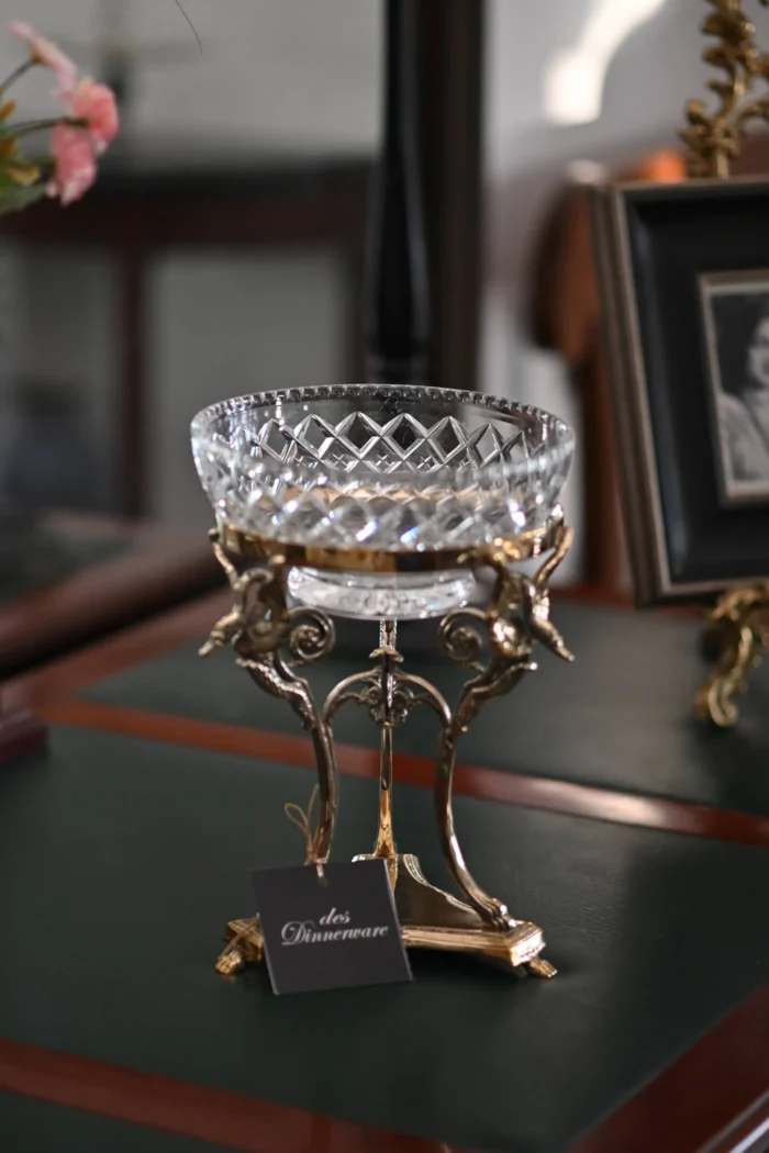big brass stand with crystal bowl