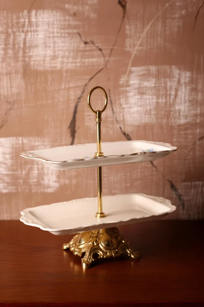 double rectangular blue flower platter